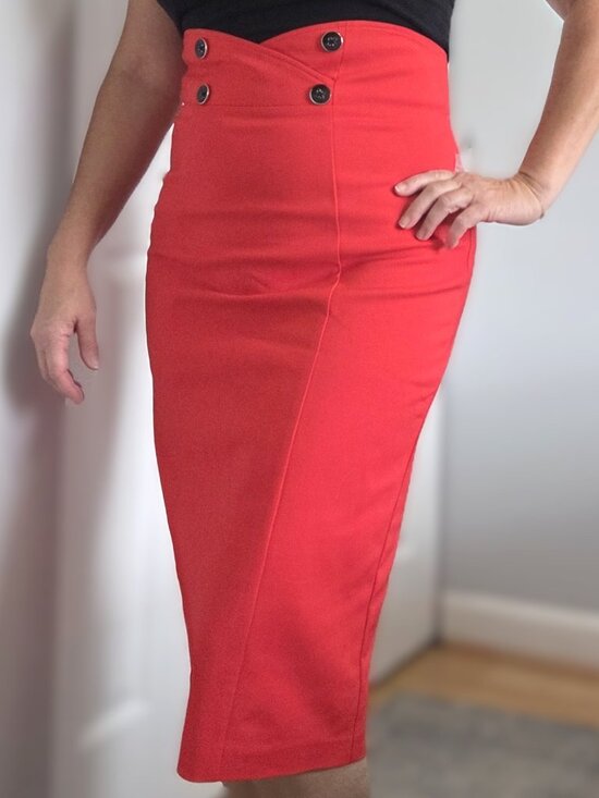 New York & Company Dresses & Skirts - NY&Co High Waist Cross Front Midi Pencil Skirt with Accent Buttons